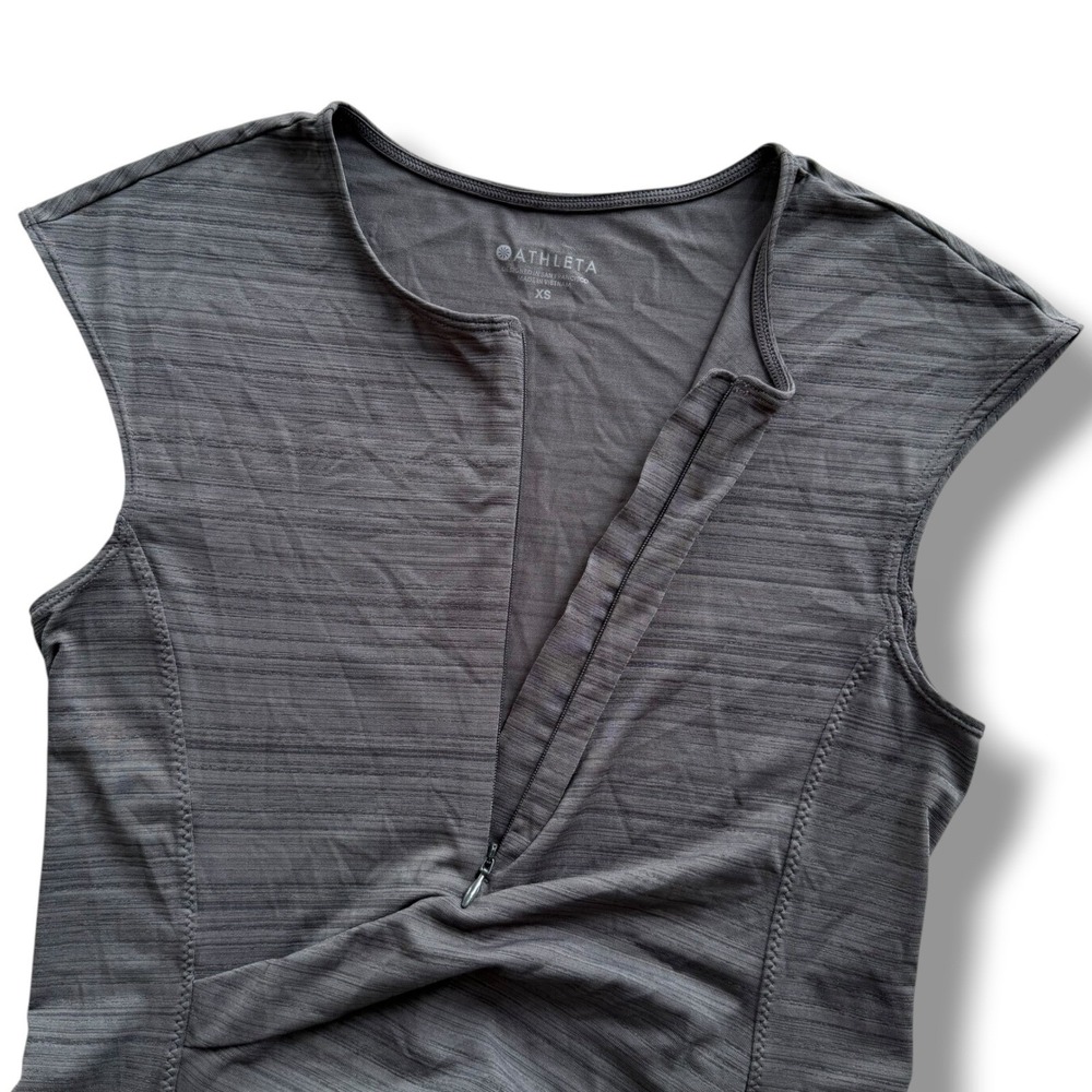 Athleta Women XS Gray Space Dye Ruched Half Zip Pacifica Tank Top 292934 UPF 50+